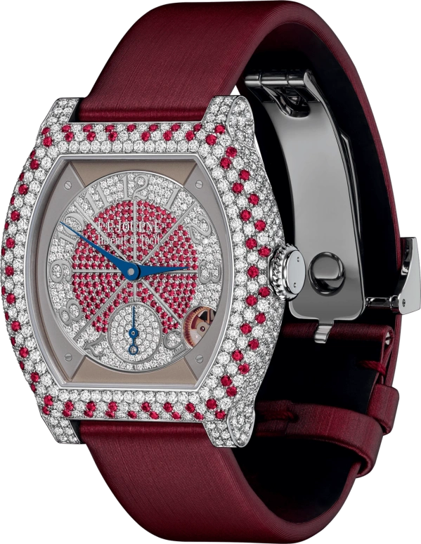 FP Journe,ELEGANTE 40x35mm,40x35mm,Platinum,Silver,Red,Quartz,Sapphire,Crystal Glass,Tonneau,1210 EL PT Diam Rubis Satin FB Vrtcl HD
