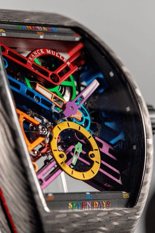 Franck Muller,VANGUARD 43mm,43mm,Carbon,Skeleton,Multi-Color,Handwound,Power Reserve Indicator,168hours,V 43 S6 SQT COL DR NR CARBON COL DR SKELETON ER