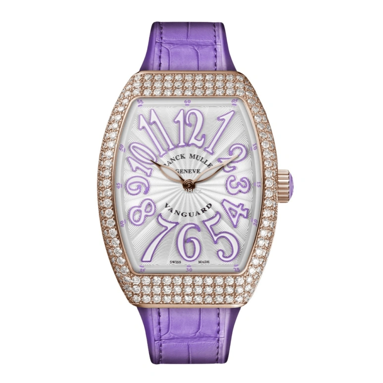 Franck Muller,VANGUARD 32x42.30mm,32x42.30mm,Rose Gold,Silver,Purple,Quartz,In-house Caliber,Sapphire,Crystal Glass,V 32 QZ D VL 5N