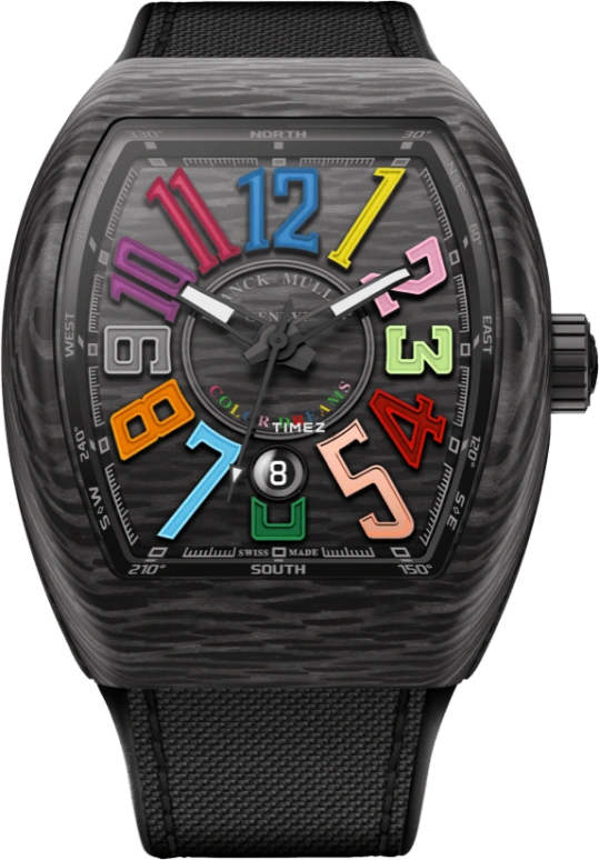 Franck Muller,Color Dreams 44x53.70mm,44x53.70mm,Forged Carbon,Black,Multi-Color,Automatic,Day,65hours,V 45 SC DT COL DRM CARBONE NR NR