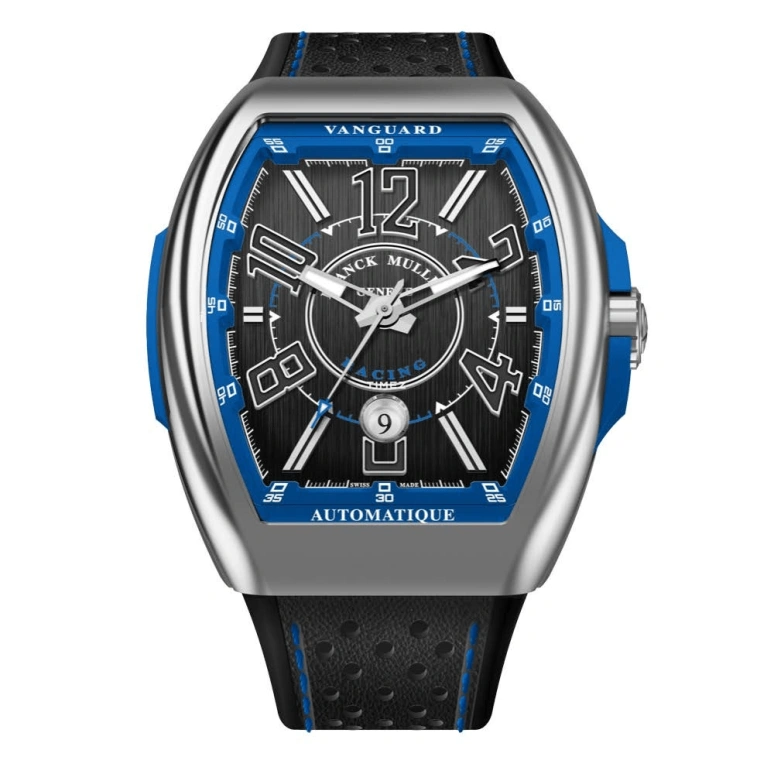 Franck Muller,VANGUARD 45x53.70mm,45x53.70mm,Stainless Steel,Blue,Black,Automatic,Day,42hours,V 45 SC DT RCG BL AC