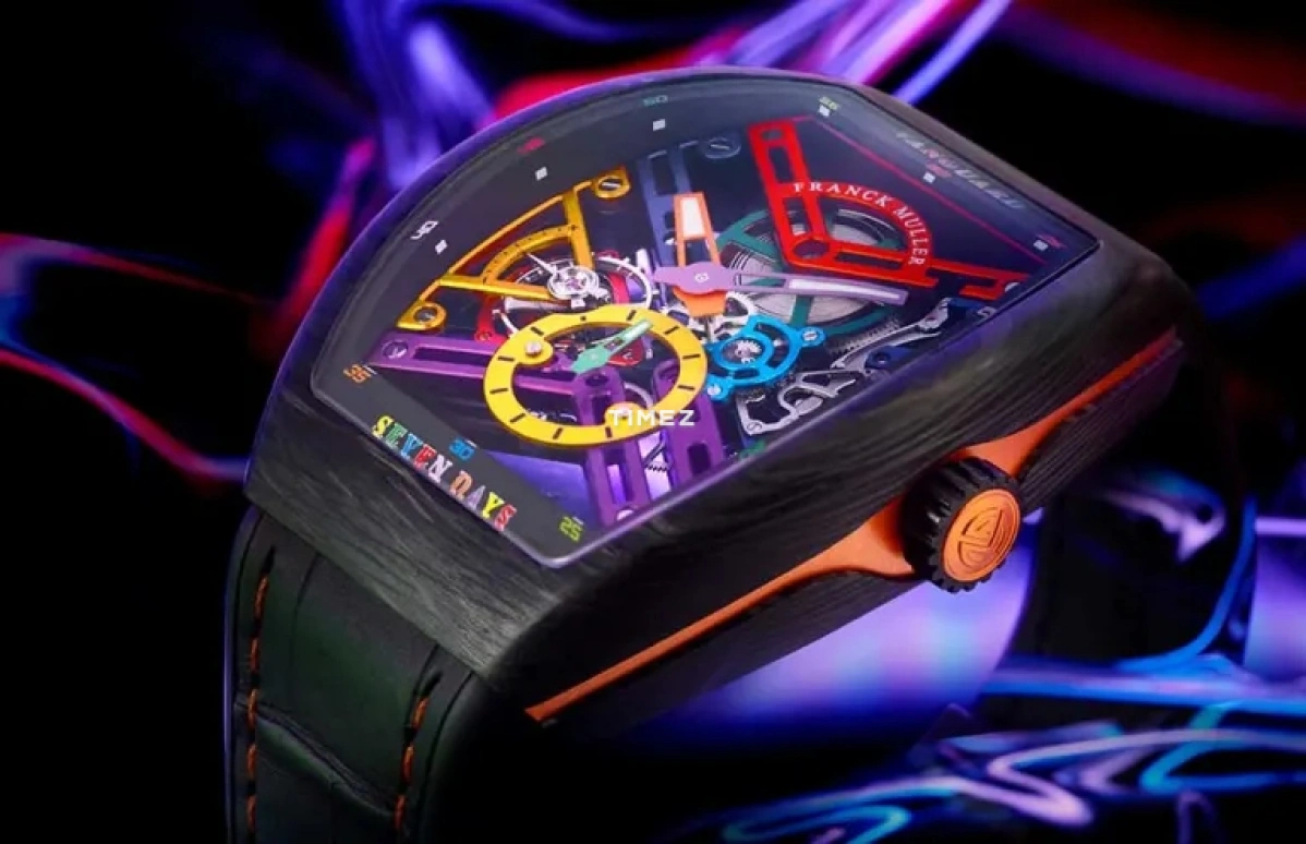 Franck Muller,VANGUARD 43mm,43mm,Carbon,Multi-Color,Skeleton,Handwound,Power Reserve Indicator,168hours,V 43 S6 SQT COL DR NR CARBON COL DR SKELETON OR