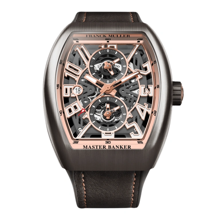 Franck Muller,Master Banker 45x53.70mm,45x53.70mm,Titanium,Rose Gold,Grey,Automatic,Day,Dule Time,V 45 MB SC DT SQT BR 5N TT