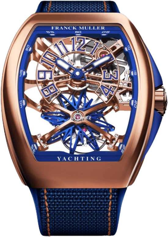 Franck Muller,Yachting 45x53.70mm,45x53.70mm,Rose Gold,Handwound,Tourbillon,120hours,V 45 T GR CS SQT YACHT NBR BL 5N