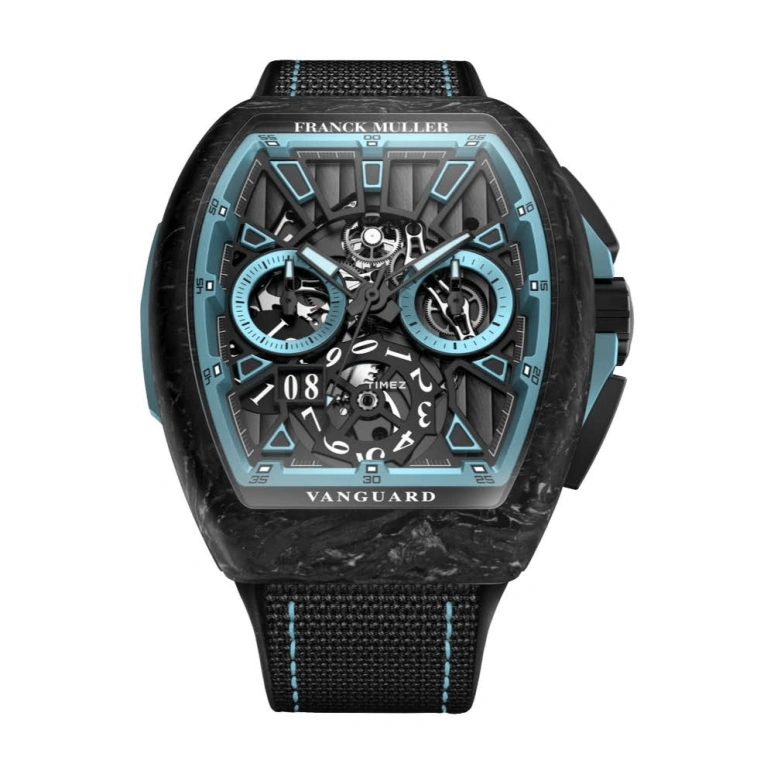 Franck Muller,VANGUARD 44x53.70mm,44x53.70mm,Carbon,Black,Blue,Automatic,Chronograph,Big Date,V 45 CC GD SQT RCG KRYPTON 2 CARBONE NR BL CARB