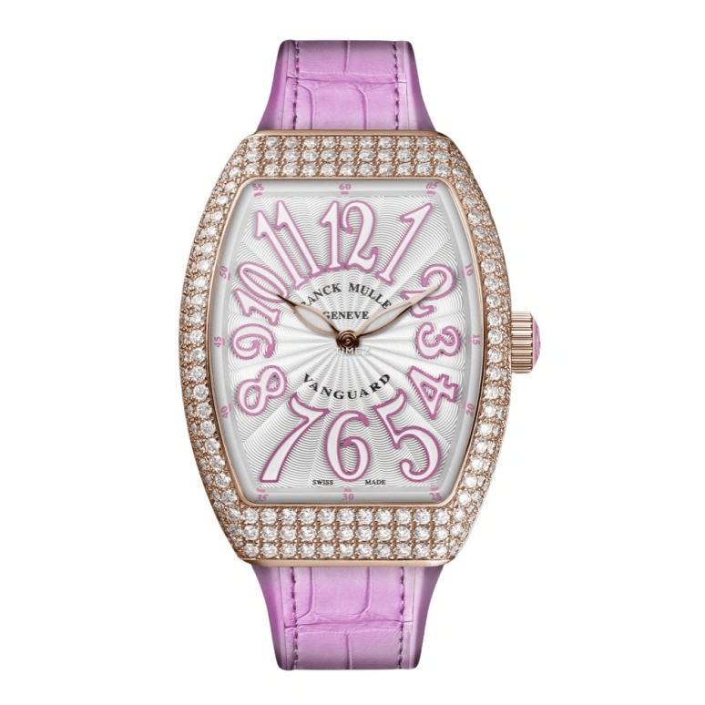 Franck Muller,VANGUARD 32x42.30mm,32x42.30mm,Rose Gold,Silver,Pink,Quartz,In-house Caliber,Sapphire,Crystal Glass,V 32 QZ D RS 5N