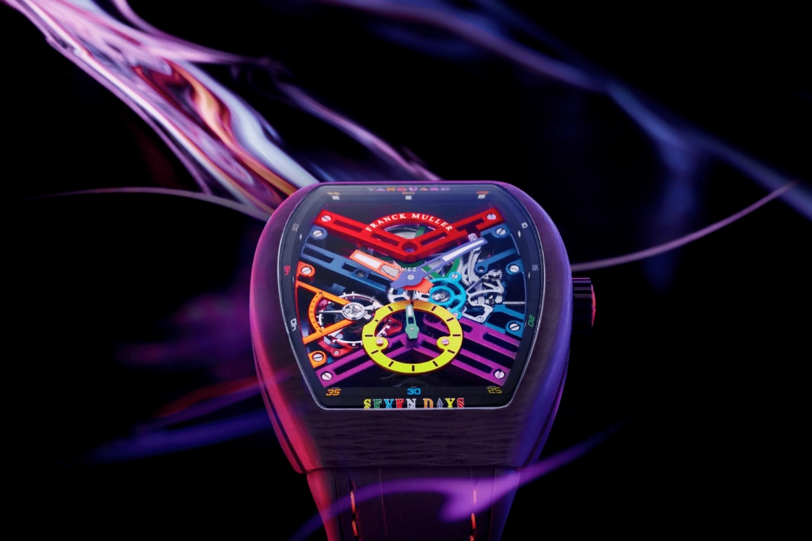 Franck Muller,VANGUARD 43mm,43mm,Carbon,Skeleton,Multi-Color,Handwound,Power Reserve Indicator,168hours,V 43 S6 SQT COL DR NR CARBON COL DR SKELETON ER