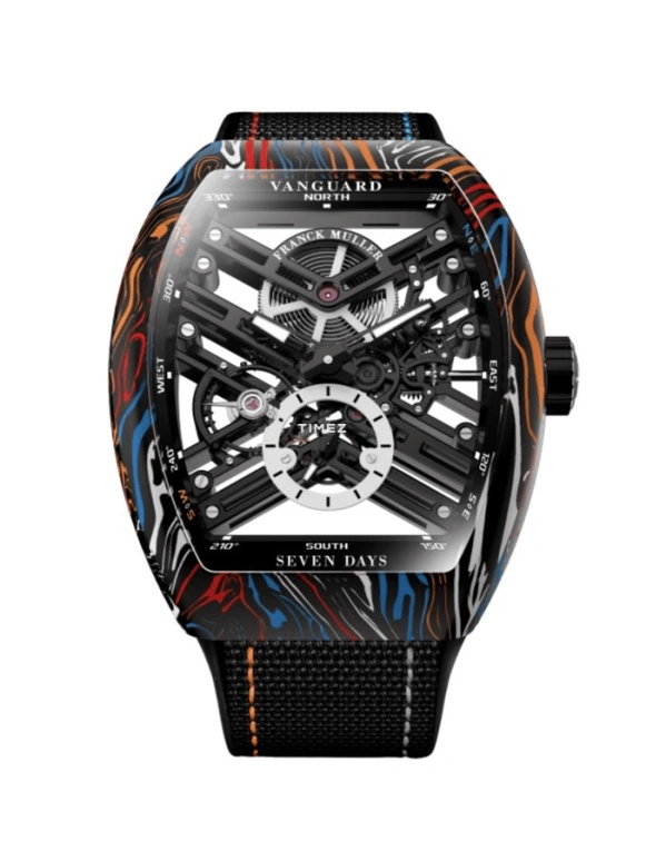 Franck Muller,VANGUARD 41x49.95mm,41x49.95mm,Carbon TPT,Stainless Steel,Skeleton,Black,Handwound,Power Reserve Indicator,172hours,V 41 S6 SQT CARBONE AMS COL DRM