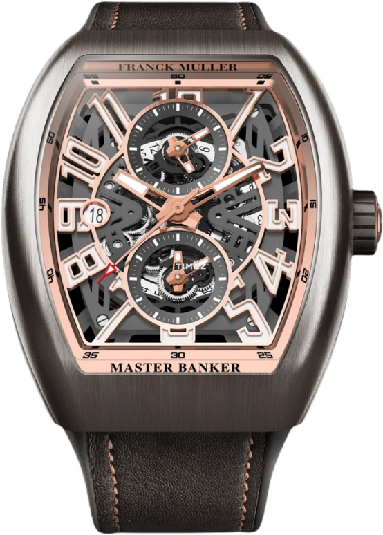 Franck Muller,Master Banker 45x53.70mm,45x53.70mm,Titanium,Rose Gold,Grey,Automatic,Day,Dule Time,V 45 MB SC DT SQT BR 5N TT