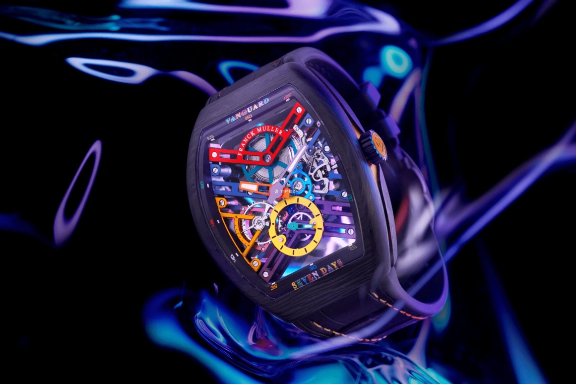 Franck Muller,VANGUARD 43mm,43mm,Carbon,Multi-Color,Skeleton,Handwound,Power Reserve Indicator,168hours,V 43 S6 SQT COL DR NR CARBON COL DR SKELETON OR