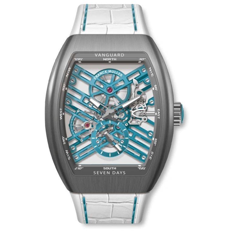 Franck Muller,VANGUARD 45x53.70mm,45x53.70mm,Titanium,Blue,Skeleton,Handwound,Power Reserve Indicator,172hours,V 45 S6 SQT BR TU TT
