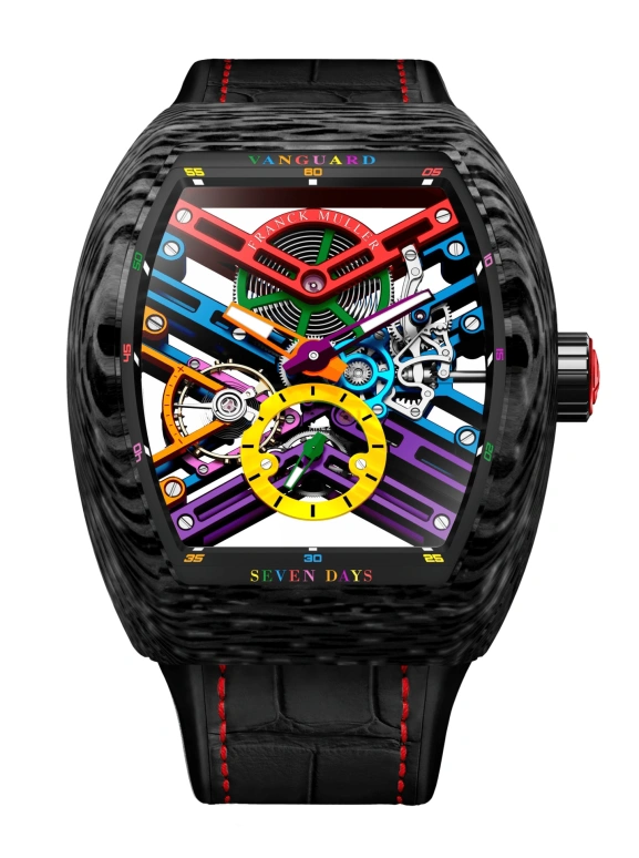 Franck Muller,VANGUARD 43mm,43mm,Carbon,Skeleton,Multi-Color,Handwound,Power Reserve Indicator,168hours,V 43 S6 SQT COL DR NR CARBON COL DR SKELETON ER