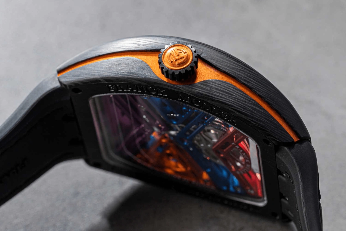 Franck Muller,VANGUARD 43mm,43mm,Carbon,Multi-Color,Skeleton,Handwound,Power Reserve Indicator,168hours,V 43 S6 SQT COL DR NR CARBON COL DR SKELETON OR