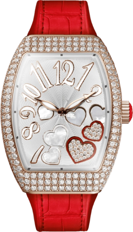 Franck Muller,VANGUARD 32x42.30mm,32x42.30mm,Rose Gold,Silver,Quartz,In-house Caliber,Sapphire,Crystal Glass,V 32 QZ HEART REL D 2CO CD RG 5N