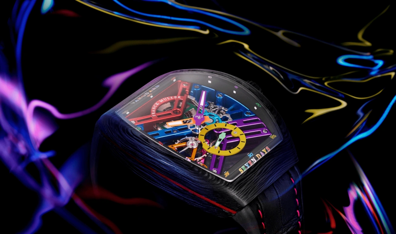 Franck Muller,VANGUARD 43mm,43mm,Carbon,Skeleton,Multi-Color,Handwound,Power Reserve Indicator,168hours,V 43 S6 SQT COL DR NR CARBON COL DR SKELETON ER