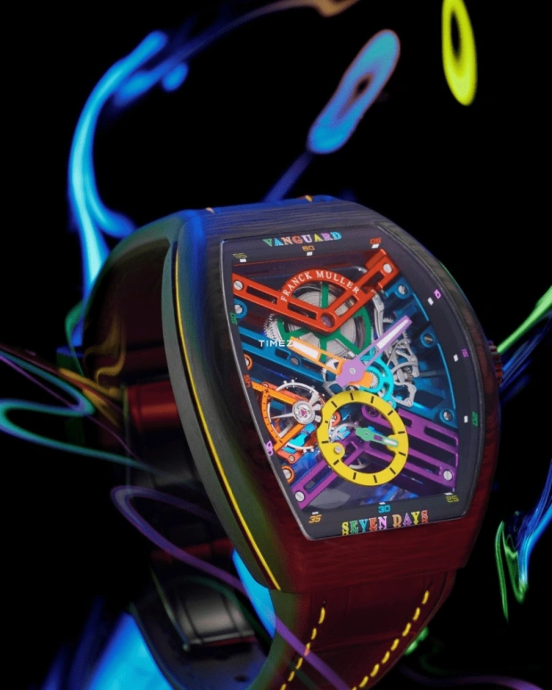 Franck Muller,VANGUARD 43mm,43mm,Carbon,Skeleton,Multi-Color,Handwound,Power Reserve Indicator,168hours,V 43 S6 SQT COL DR NR CARBON COL DR SKELETON JA