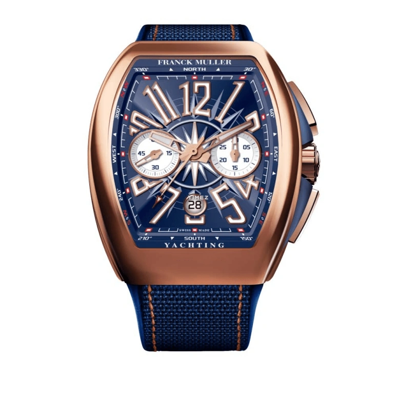 Franck Muller,VANGUARD 45x53.70mm,45x53.70mm,Rose Gold,Blue,White,Automatic,Chronograph,Day,V 45 CC DT YACHT BL 5N