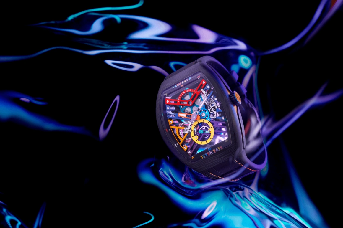 Franck Muller,VANGUARD 43mm,43mm,Carbon,Multi-Color,Skeleton,Handwound,Power Reserve Indicator,168hours,V 43 S6 SQT COL DR NR CARBON COL DR SKELETON OR