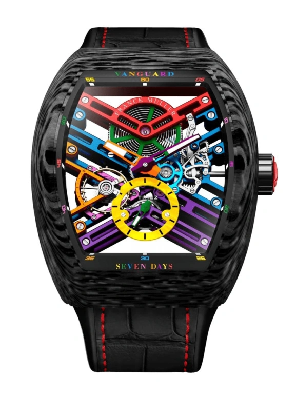 Franck Muller,VANGUARD 43mm,43mm,Carbon,Skeleton,Multi-Color,Handwound,Power Reserve Indicator,168hours,V 43 S6 SQT COL DR NR CARBON COL DR SKELETON ER