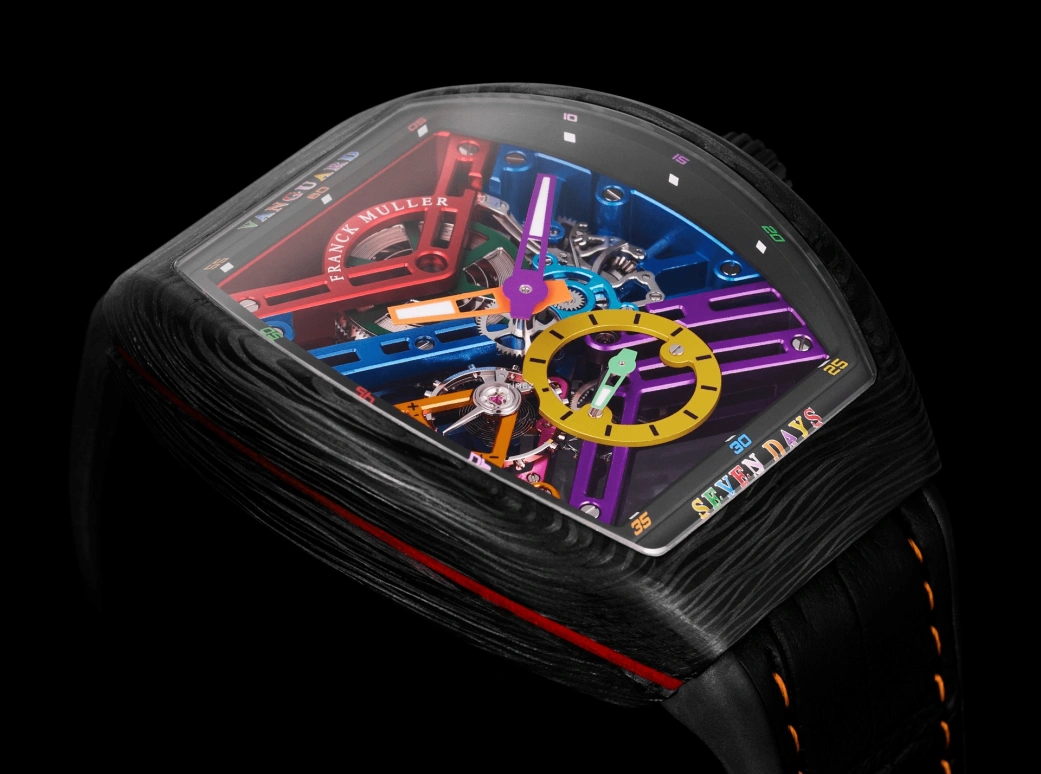 Franck Muller,VANGUARD 43mm,43mm,Carbon,Skeleton,Multi-Color,Handwound,Power Reserve Indicator,168hours,V 43 S6 SQT COL DR NR CARBON COL DR SKELETON ER