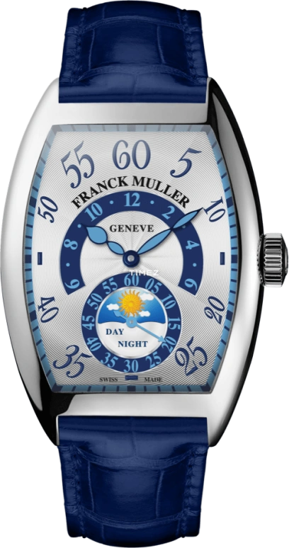 Franck Muller,CINTRÉE CURVEX 36x50.40mm,36x50.40mm,White Gold,Silver,Blue,Automatic,Moonphase,Retrograde,Day / Night Indication,7880 HR JN S6 II