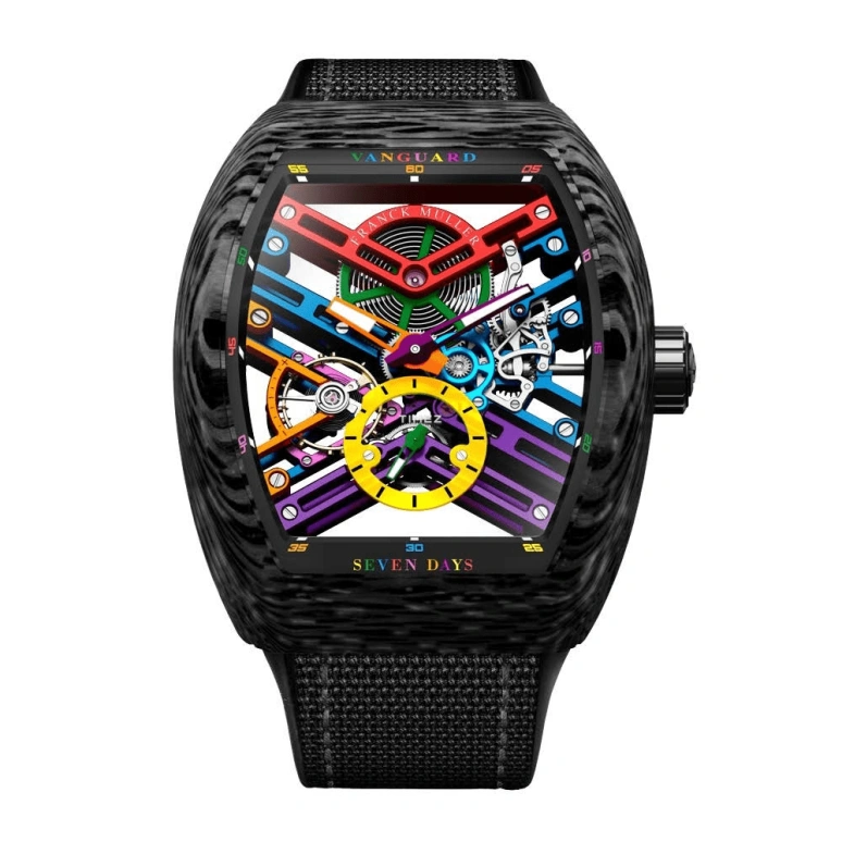Franck Muller,VANGUARD 37.05x40.20mm,37.05x40.20mm,Carbon,Multi-Color,Skeleton,Handwound,Power Reserve Indicator,172hours,V 45 S6 SQT COL DRM CARBONE NR NR CARB