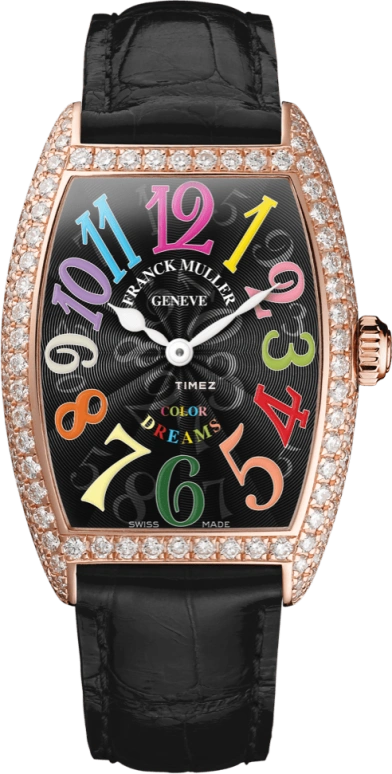 Franck Muller,Color Dreams 29x39mm,29x39mm,Rose Gold,Black,Multi-Color,Quartz,In-house Caliber,Sapphire,Crystal Glass,7502 QZ COL DRM D
