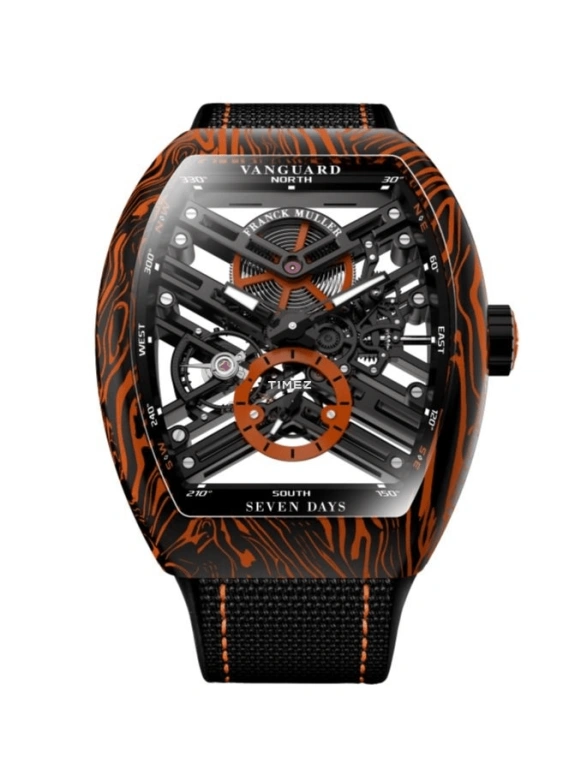 Franck Muller,VANGUARD 41x49.90mm,41x49.90mm,Carbon TPT,Stainless Steel,Skeleton,Black,Handwound,Power Reserve Indicator,172hours,V 45 S6 SQT CARBONE AMS OR