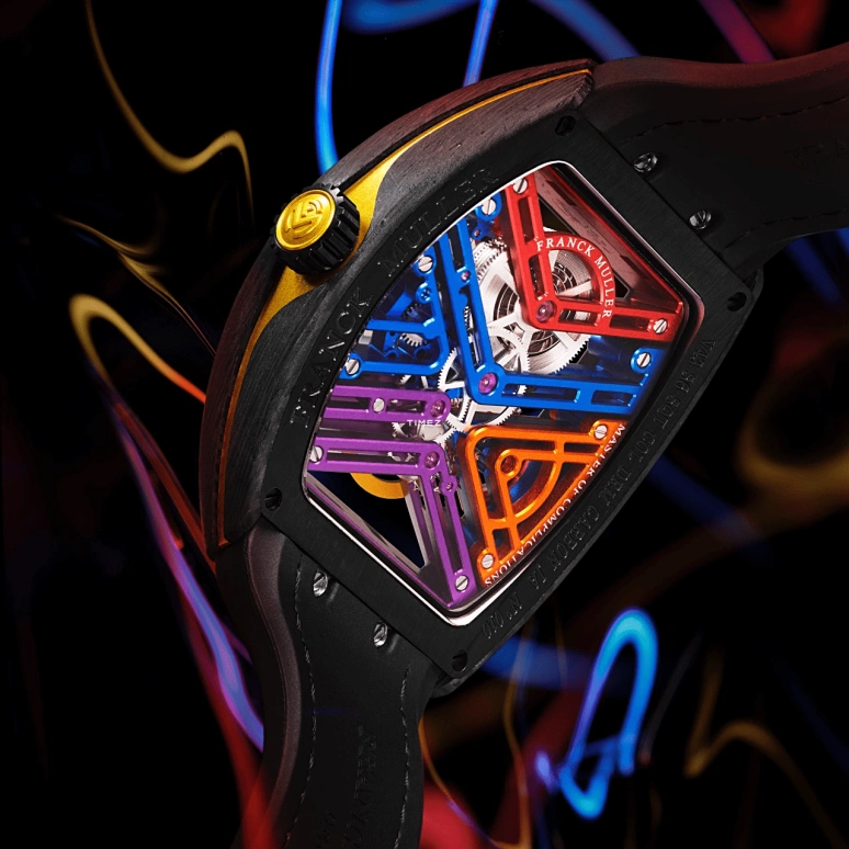 Franck Muller,VANGUARD 43mm,43mm,Carbon,Skeleton,Multi-Color,Handwound,Power Reserve Indicator,168hours,V 43 S6 SQT COL DR NR CARBON COL DR SKELETON JA