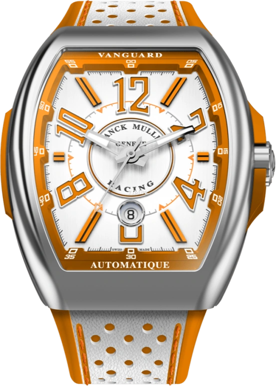 Franck Muller,VANGUARD 44x53.70mm,44x53.70mm,Stainless Steel,White,Orange,Automatic,Day,42hours,V 45 SC DT RCG OR