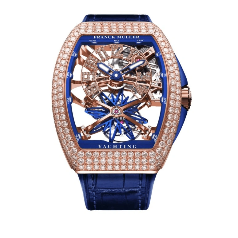 Franck Muller,Yachting 45x53.70mm,45x53.70mm,Rose Gold,Rose Gold,Blue,Skeleton,Handwound,Tourbillon,120hours,V 45 T GR CS SQT YACHT D NBR CD BL 5N