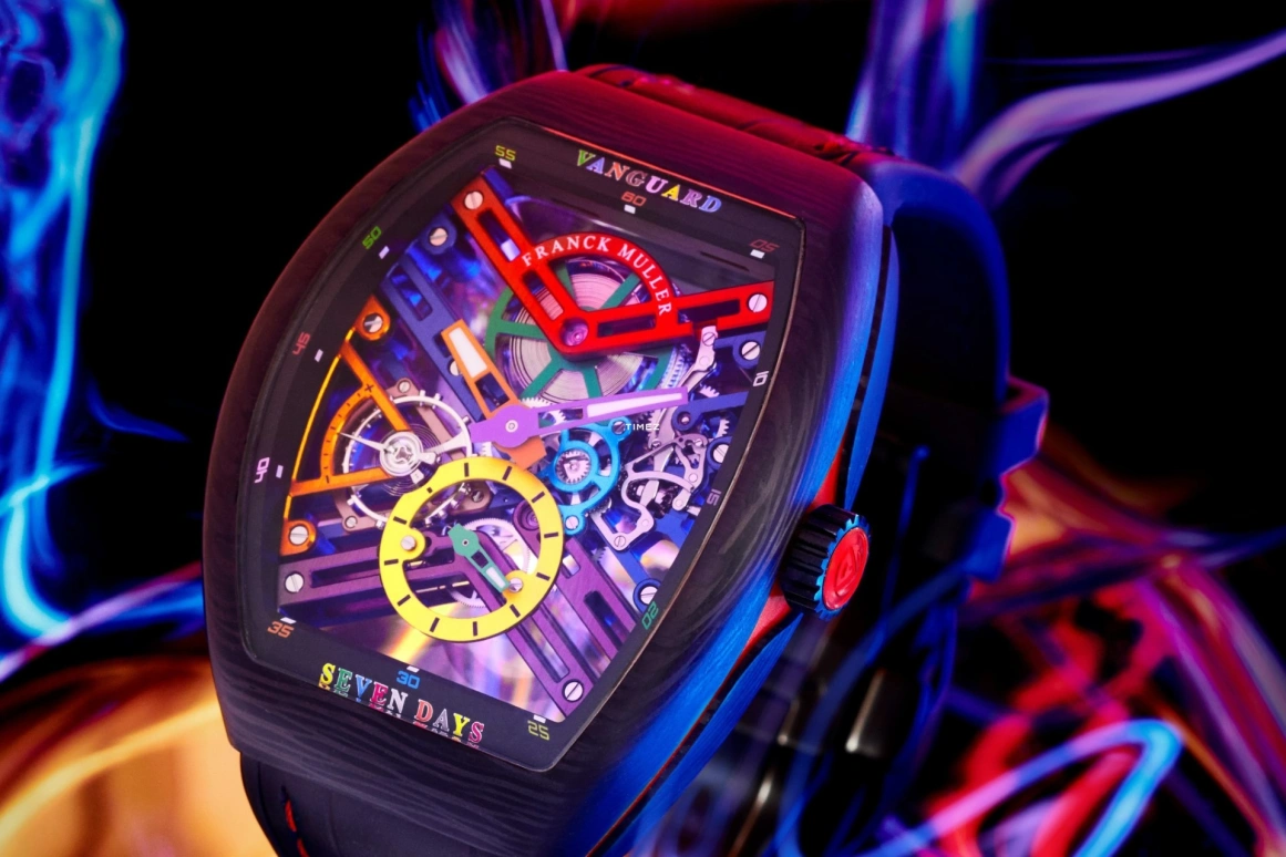 Franck Muller,VANGUARD 43mm,43mm,Carbon,Skeleton,Multi-Color,Handwound,Power Reserve Indicator,168hours,V 43 S6 SQT COL DR NR CARBON COL DR SKELETON ER