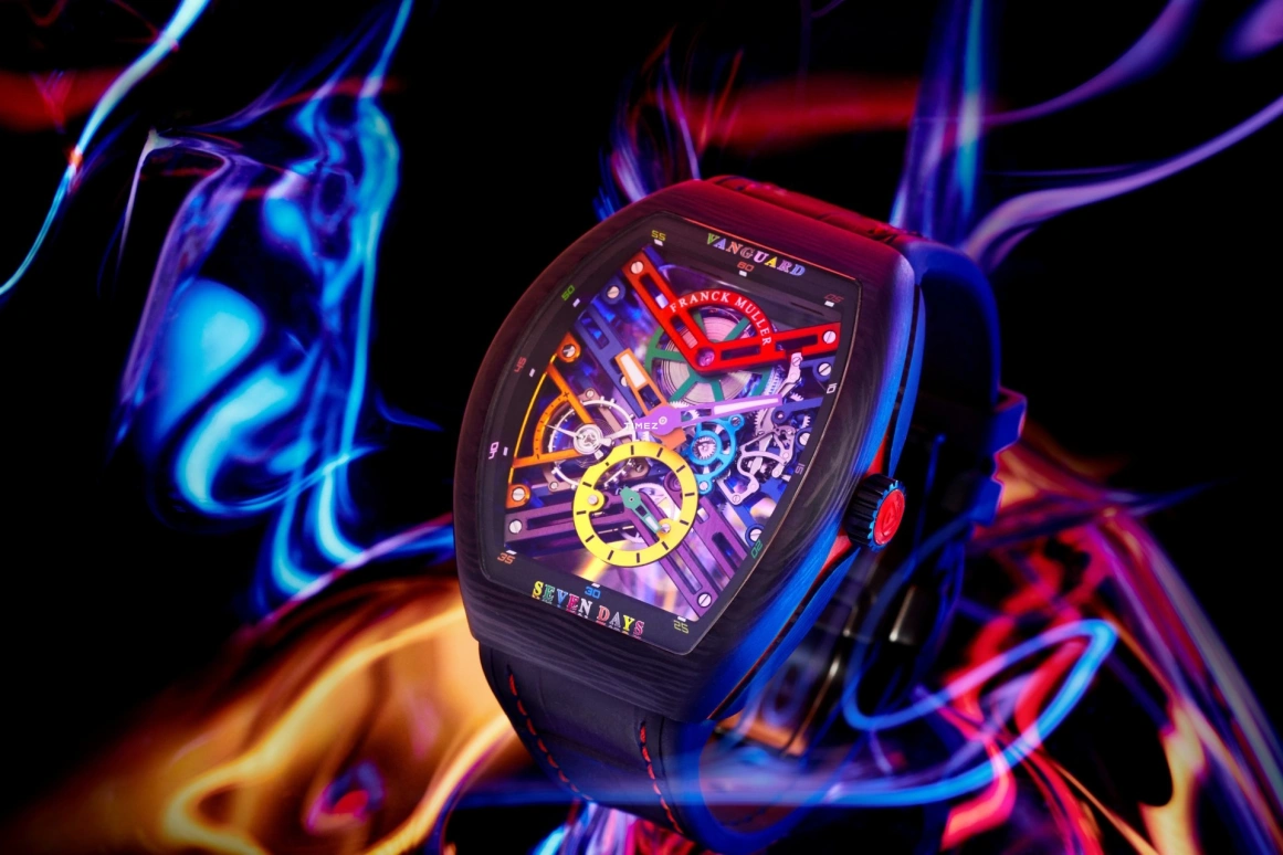 Franck Muller,VANGUARD 43mm,43mm,Carbon,Skeleton,Multi-Color,Handwound,Power Reserve Indicator,168hours,V 43 S6 SQT COL DR NR CARBON COL DR SKELETON ER