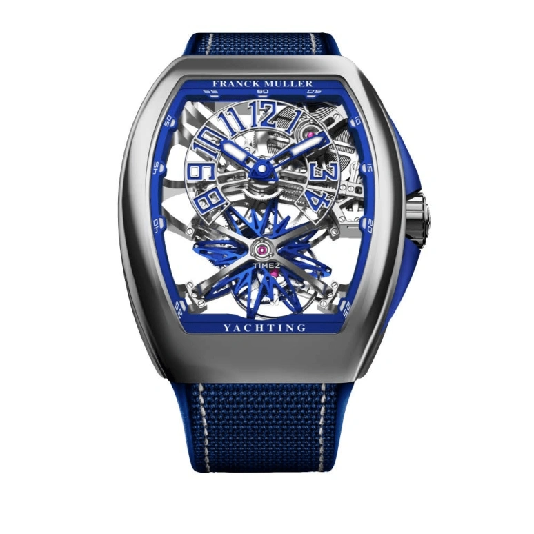 Franck Muller,Yachting 45x53.70mm,45x53.70mm,Stainless Steel,Silver,Blue,Skeleton,Handwound,Tourbillon,120hours,V 45 T GR CS SQT YACHT NBR BL
