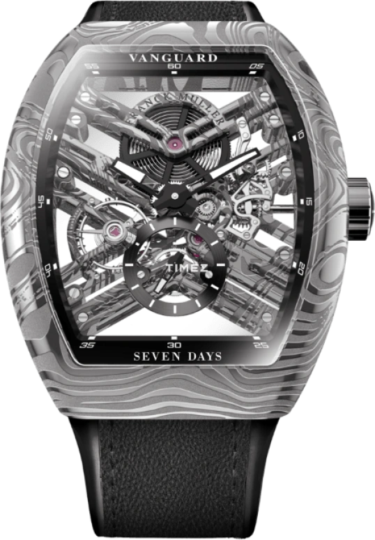 Franck Muller,VANGUARD 41x49.95mm,41x49.95mm,Stainless Steel,Skeleton,Grey,Handwound,Power Reserve Indicator,192hours,V 45 S6 SQT DAMAS NR AC