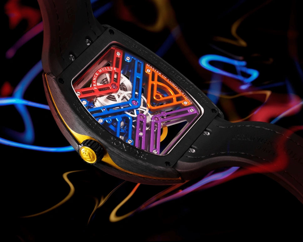 Franck Muller,VANGUARD 43mm,43mm,Carbon,Skeleton,Multi-Color,Handwound,Power Reserve Indicator,168hours,V 43 S6 SQT COL DR NR CARBON COL DR SKELETON JA