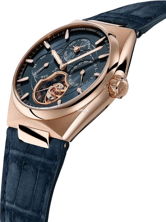 Frederique Constant,Other 41mm,41mm,Rose Gold,Blue,Automatic,Perpetual Calendar,Leap Year,Month,Date,Sapphire,Crystal Glass,Round,FC,FC-975BL4NH9