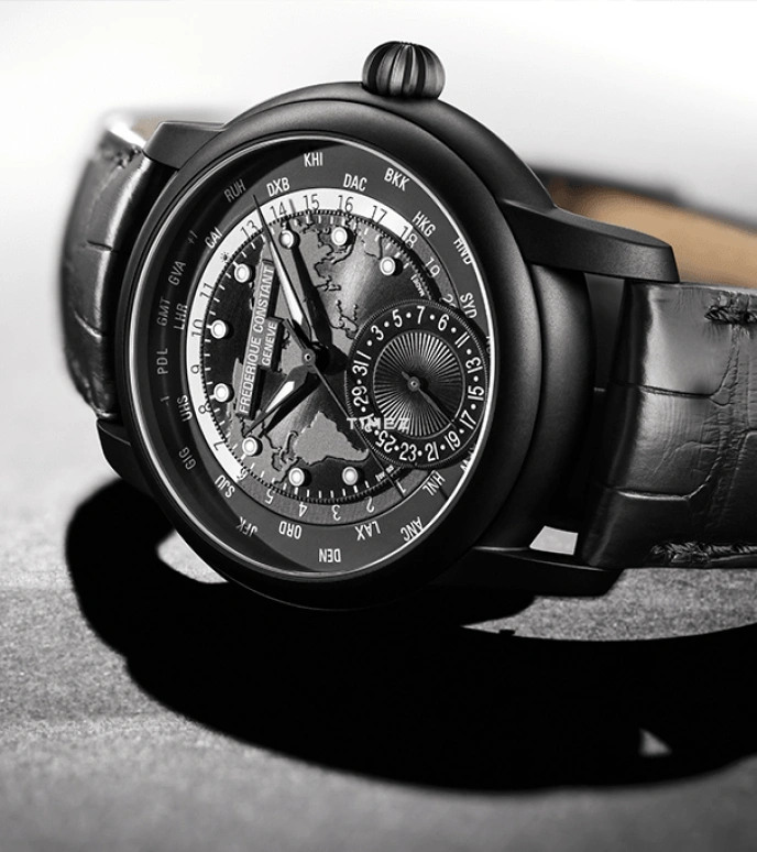 Frederique Constant,Classics 42mm,42mm,Stainless Steel,Black,Automatic,Day,World Time,Day / Night Indication,FC,FC-718BAWM4TH6
