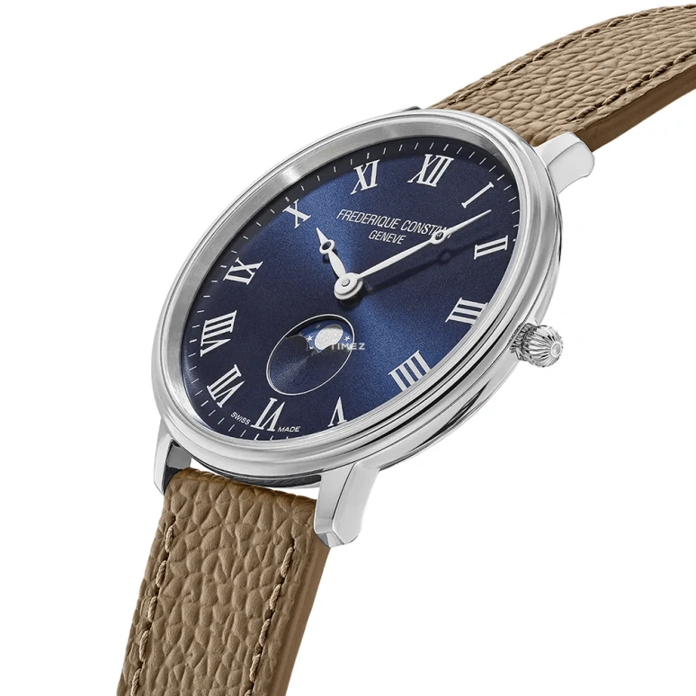 Frederique Constant,Classics 39mm,39mm,Stainless Steel,Blue,Quartz,Moonphase,In-house Caliber,FC,FC-206RN3S6