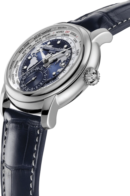 Frederique Constant,Classics 42mm,42mm,Stainless Steel,Blue,Automatic,Day,World Time,Day / Night Indication,FC,FC-718NWWM4H6