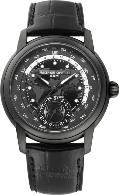 Frederique Constant,Classics 42mm,42mm,Stainless Steel,Black,Automatic,Day,World Time,Day / Night Indication,FC,FC-718BAWM4TH6