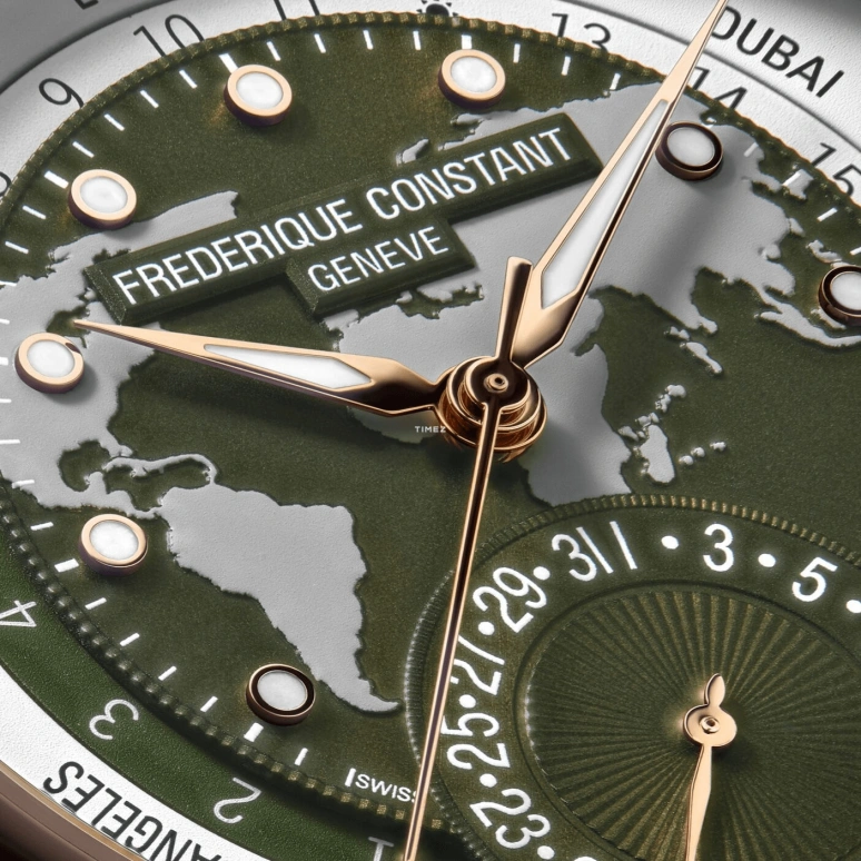 Frederique Constant,Classics 42mm,42mm,Rose Gold,White,Green,Automatic,Day,World Time,Day / Night Indication,FC,FC-718KWWM4H9