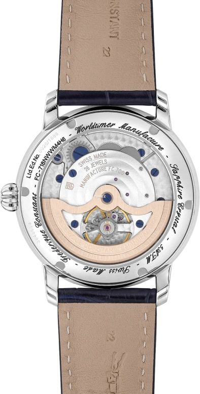 Frederique Constant,Classics 42mm,42mm,Stainless Steel,Blue,Automatic,Day,World Time,Day / Night Indication,FC,FC-718NWWM4H6