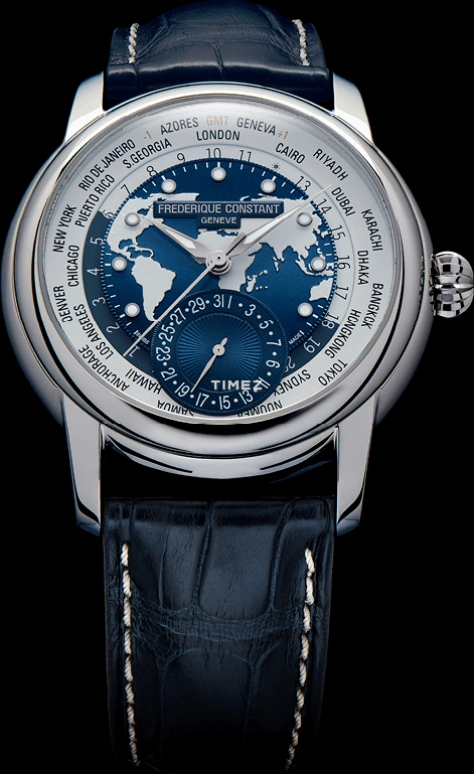 Frederique Constant,Classics 42mm,42mm,Stainless Steel,Blue,Automatic,Day,World Time,Day / Night Indication,FC,FC-718NWWM4H6