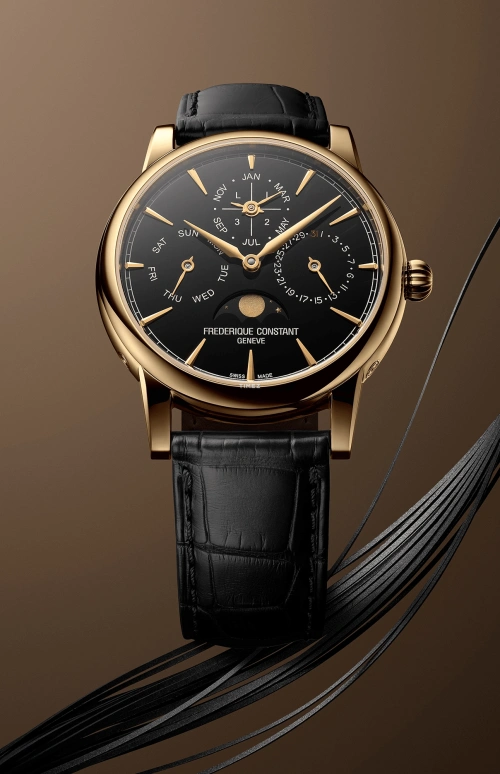Frederique Constant,Classics 40mm,40mm,Yellow Gold,Black,Automatic,Moonphase,Perpetual Calendar,Leap Year,Month,72hours,In-house Caliber,FC,FC-776ONB3H7