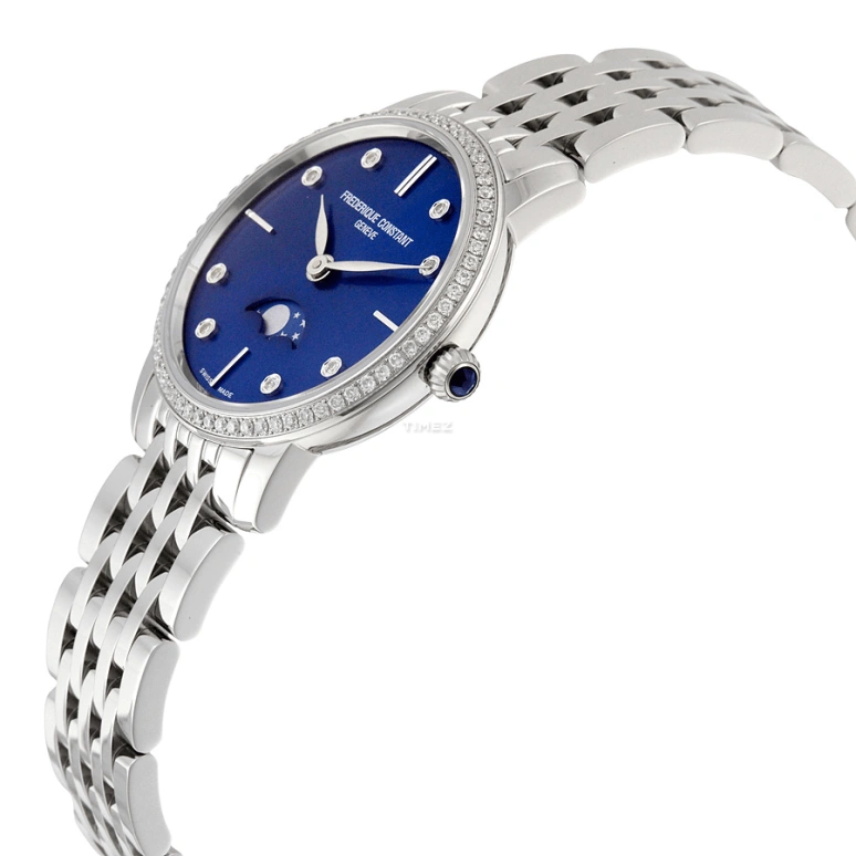 Frederique Constant,Slim Line 30mm,30mm,Stainless Steel,Blue,Quartz,Moonphase,In-house Caliber,FC,FC-206ND1SD26B