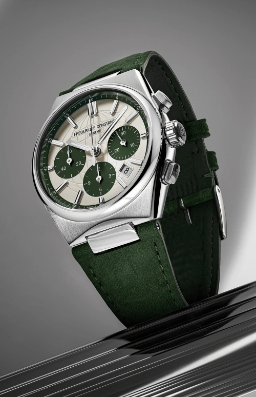 Frederique Constant,Highlife 41mm,41mm,Stainless Steel,Cream,Green,Automatic,Chronograph,Day,FC,FC-391SGR4NH6