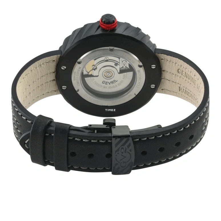Gevril,Motorcycle 43mm,43mm,Stainless Steel,Black,White,Automatic,Day,38hours,13204
