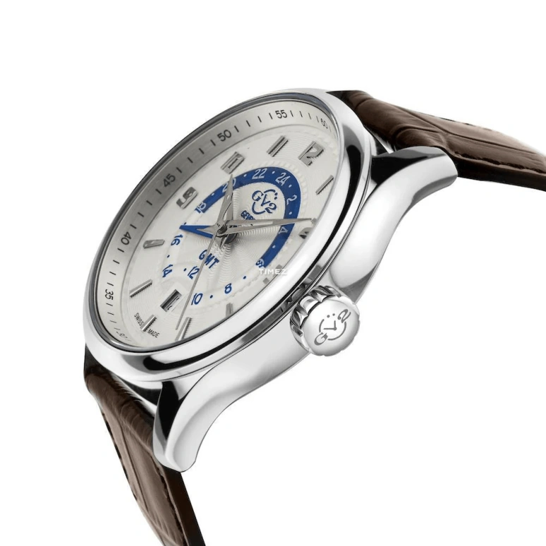 Gevril,Giromondo 42mm,42mm,Stainless Steel,White,Quartz,Day,Dule Time,42301