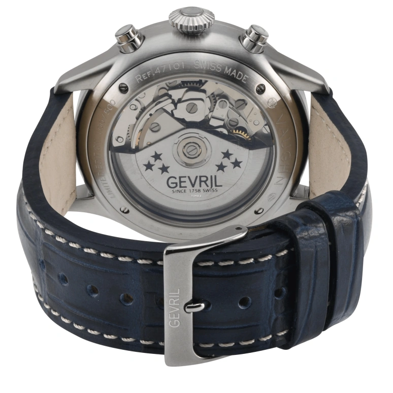 Gevril,Vaughn Pilot 44mm,44mm,Stainless Steel,Blue,Automatic,Chronograph,Day,47101